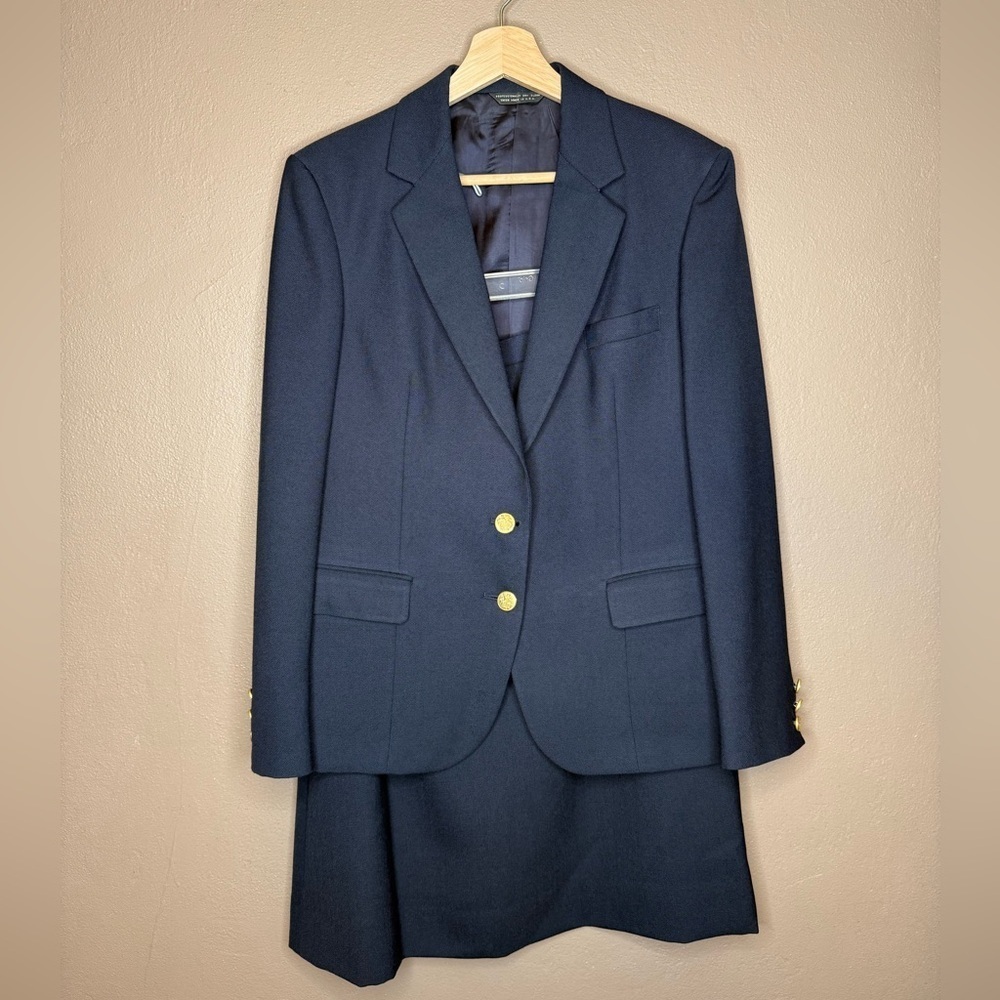 80s York Fair Vintage Wool Classic Navy Blazer and Skirt Set Women's Size 12 - Picture 1 of 16